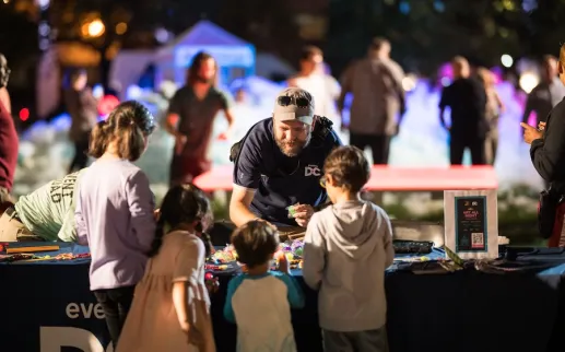 Families and children take part in hands-on activities during DC’s Art All Night festival.
